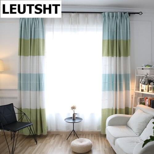 Blue White Pink 3-color Stripes Modern Simple High-grade Cotton Linen Curtains for Living Room Window Curtain Bedroom/kitchen