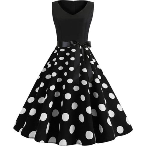 Black Polka Dot Summer Dress Women Floral Vintage Pin up Vestidos Robe Femme Casual A-line Sleeveless V Neck Sexy Party Dress