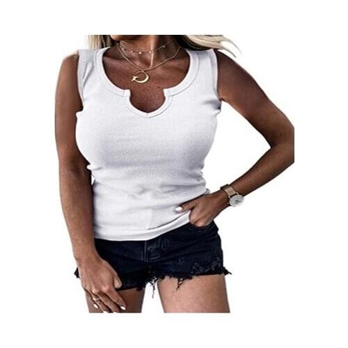 2021 Summer New Womens Clothing Popular Tight Thread Casual V-Neck Sleeveless Vest T-Shirt For Women