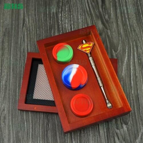 2pcs 2017 Newest full kit for silicone containers with 17ml wood box,Silicone jar wax container and dab tool,silicone mat