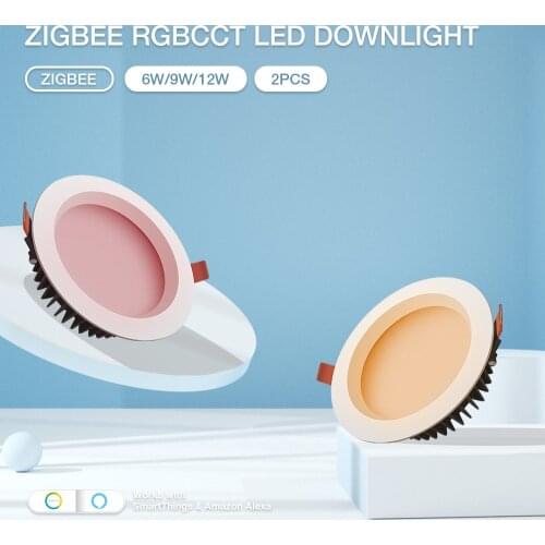 Gledopto 2PCS Zigbee Dimmable LED Recessed Downlight Color Changing Compatible With SmarThings Tuya APP Alexa Voice Control