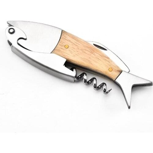 20pcs Professional Stainless Steel Wooden Fish Bones Wine Opener Bottle Corkscrew Opener Premium Corkscrew For Wine SN3355