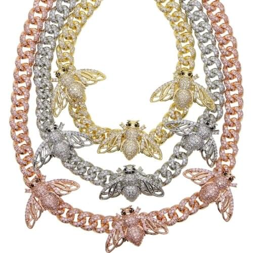 2020 high quality Iced Out 5A cz Cubic Zircon Animal honeybee cuban chain choker necklaces for hiphop fashion Women Jewelry Gift