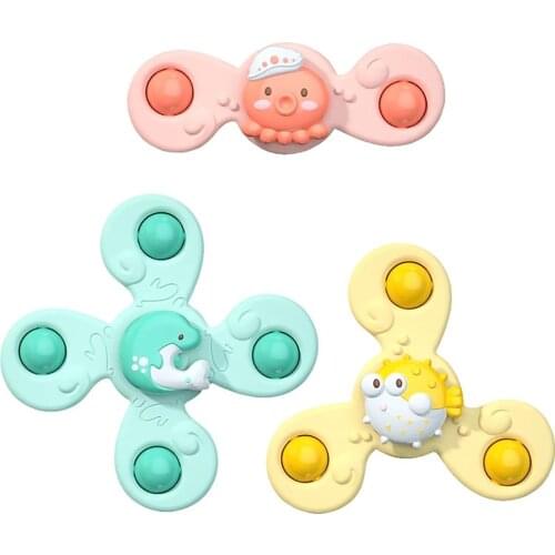 3pcs Spinning Top Toy Suction Cup Toy Cartoon Bathing Toy Spinner Rotating Gameplay Sucker Bath Toys For Toddler