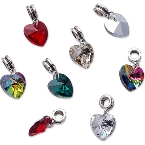 50pc 25mm Vintage Large Hole European Glass Heart Pendant Charm Dangle for Bracelet Necklace Jewelry DIY