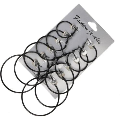 6 Pairs/Set Hoop Earrings Women Jewelry Circle Fashion Black White Charm Simple