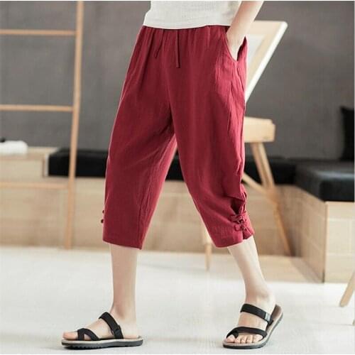 Chinese Style Men Streetwear Harem Pants 2020 Summer Solid Cotton Linen Calf-Length Pants Drawstring Trousers Plus Size M-6XL