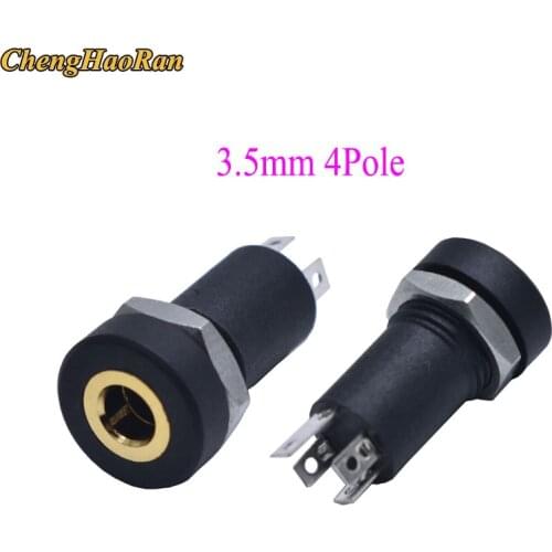 ChengHaoRan 1pcs PJ392A 3.5MM Audio Jack Socket 3/4 Pole Black Stereo Solder Panel Mount Gold With Nuts PJ-392A