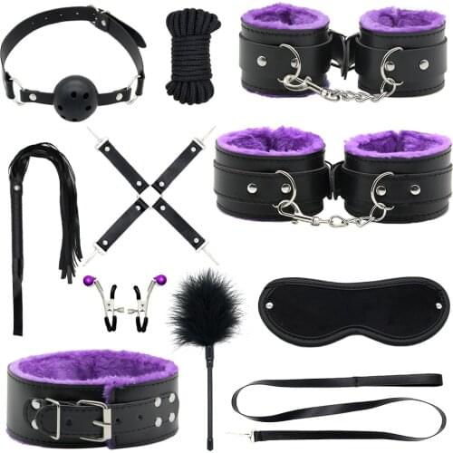 Women Sex Training Toys Set Leather Bondage BDSM Set With Nipple Clamps Handcuff Fidget Sex Toys For Women Men Couples Sex Toys