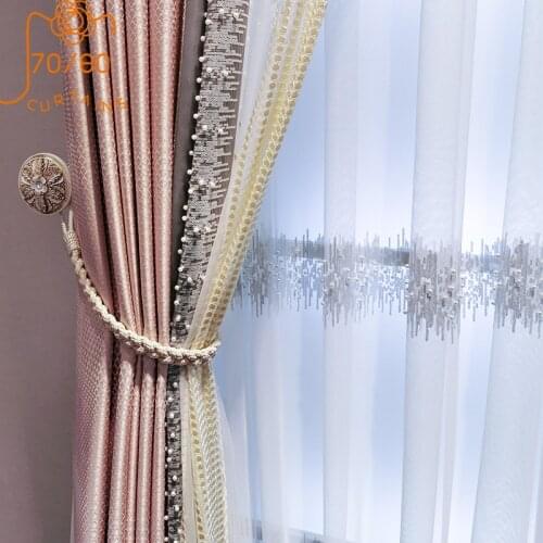 French Luxury Lace Stitching Curtain Princess Style Bedroom Blackout Curtains for Living Room Finished Product Customization