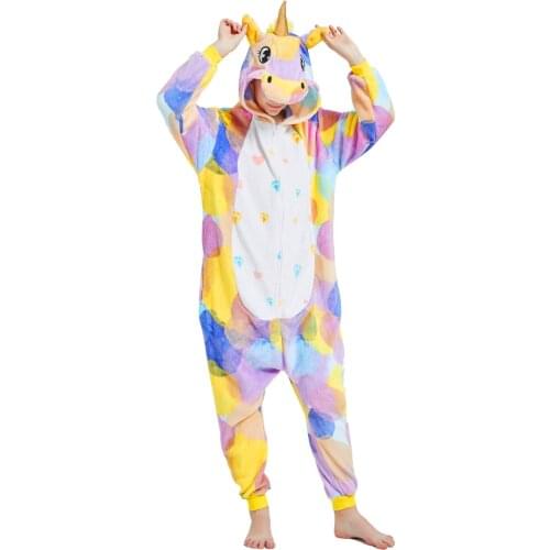 Halloween Unicorn Pajamas Adult Animal Stitch Onesies Women Men Couple Winter Pajamas Suit Totoro Tiger Sleepwear Flannel Pijama