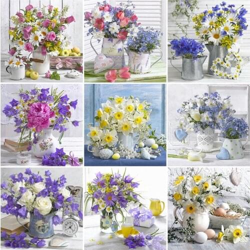 HUACAN 5D DIY Diamond Painting Peony Full Square Round Drill Diamond Embroidery Flower Mosaic Vase Needlework Handmade Gift