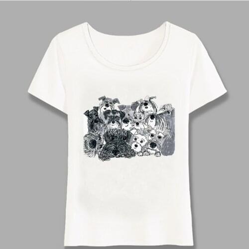 Pencil Sketch Schnauzer Art T-Shirt Summer Women T-shirt Funny Dog Abstract Print Casual Female Tops Maiden Tee Harajuku