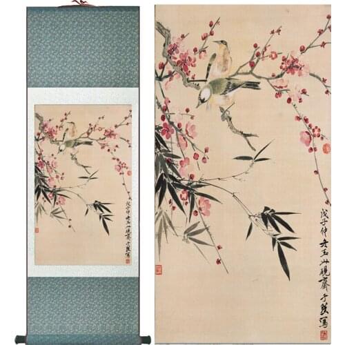 Flower and bird painting silk scroll painting traditional birds and flower painting Chinese wash paintingPrinted painting
