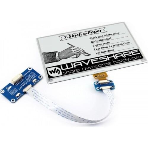 800×480, 7.5inch E-Ink Display HAT For Raspberry Pi Communicating Via SPI Interface