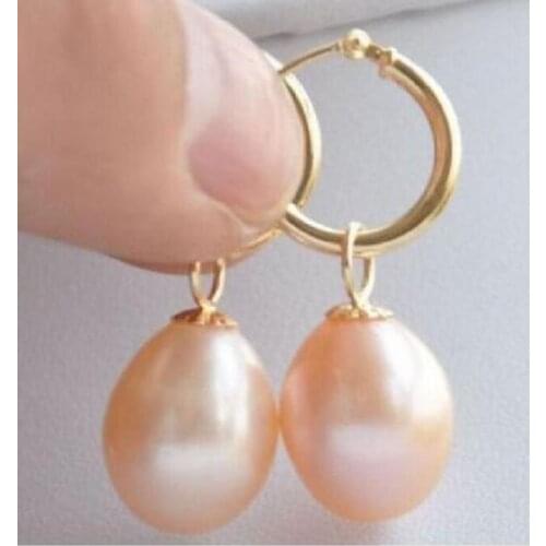 BEAUTIFUL AAA+ 11-13MM PINK NATURAL SOUTH SEA PEARL DANGLE EARRING 14 r