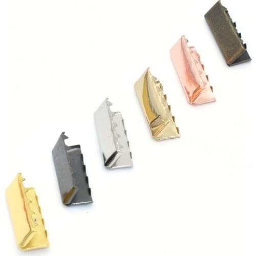 Ribbon Clamp End Clips Lanyard Rose Gold/Gold/Light Gold/Silver End Clamps with Loops Ribbon Cord Rope Clips Key Fob Hardware