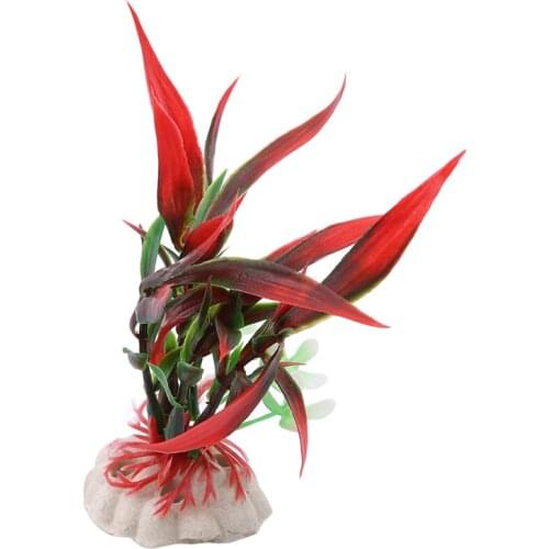 Hot Sale New Plastic Plant Grass Aquarium Decorative Red simulation Bamboo leaves Fish Tank Landscape Decoration