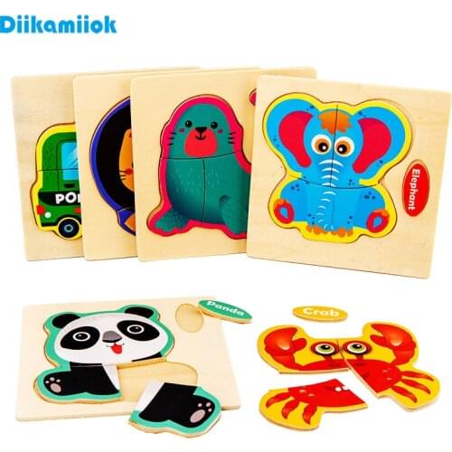 Sale New 20 Piece Wooden Puzzle Kids Toy Baby Wood Jigsaw Puzzles Cartoon Dinosaur Animal Early Educational Toys for Children