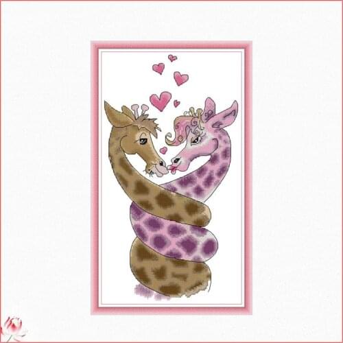 Love Giraffe Patterns Counted 11CT 14CT Cross Stitch Set DIY Counted Cross-stitch Kits Embroidery Needlework Home Decoration