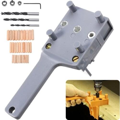 Quick Woodworking Dowelling Jig Drill Bit Set Handheld Dowel Hole Puncher Locator Guide 6/8/10mm Drill Bit Hole Saw Tools