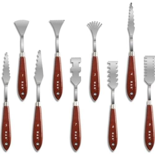 9 Pieces Palette Knives Painting Stainless Steel Spatula Professional Palette Knife Set Art Tools Metal Knife Wood Handle