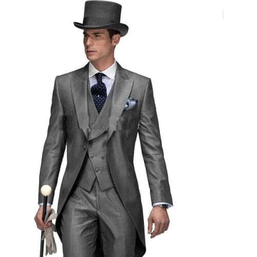 New Arrival Groom morning styles Tuxedos Groomsmen Peak Collar Men Wedding Suits(Jacket+Pants+Tie+Waistcoat/best man suitsweddin