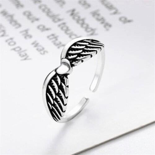 New Personality Love Heart Wings 925 Sterling Silver Jewelry Small Fresh Heart-shaped Retro Popular Exquisit Opening Rings R185