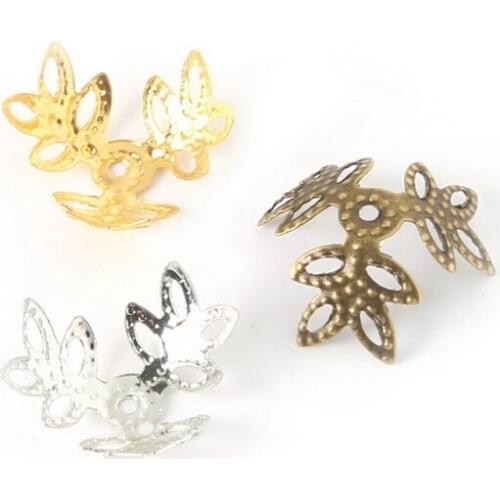 Wholesale Approx 900pcs Rhodium/Gold/Antique Bronze Color Hollow Flower Iron Bead Caps Jewelry Finding 14mm