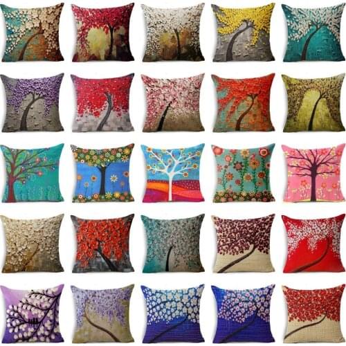 Original art tree pillow cover 3D three dimensional colorful cushion simple sofa furniture decoration polyester cotton Fabric