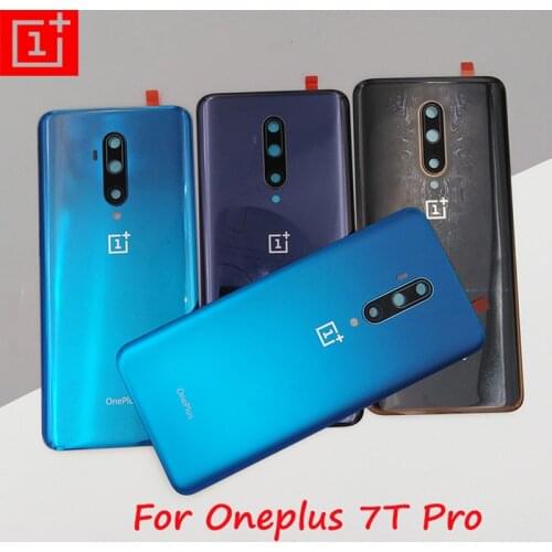 Original Oneplus 7T Pro Battery Back Cover Glass Rear Panel Housing Case Repair Replacement Parts With Camera Lens For 1+ 7T Pro