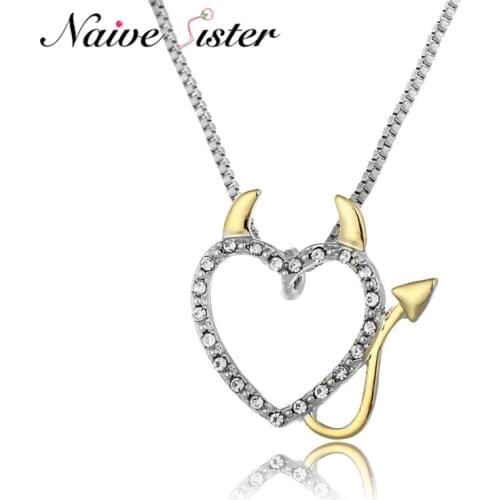 2018 Hot Gold and Silver Plated Love Heart Accent Devil Heart Pendant Necklaces Jewelry for Women Ladies Cute Crystal Gifts