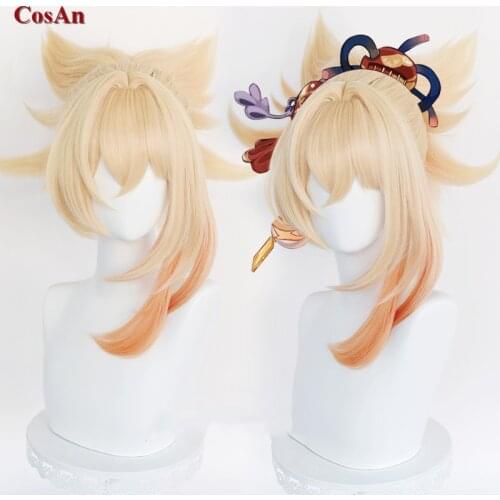 Hot Game Genshin Impact Yoimiya Wigs Cosplay The High Quality Cute Golden Hair Unisex Activity Party Role Play Accessories