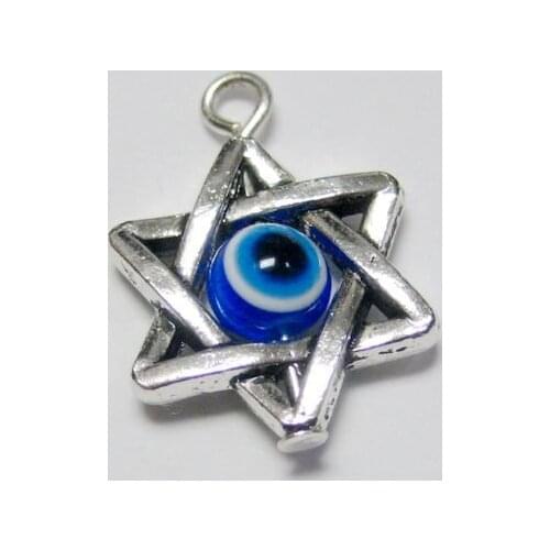 50 Tibet Silver "Star of David" BLUE EYE Kabbalah Charm Pendants