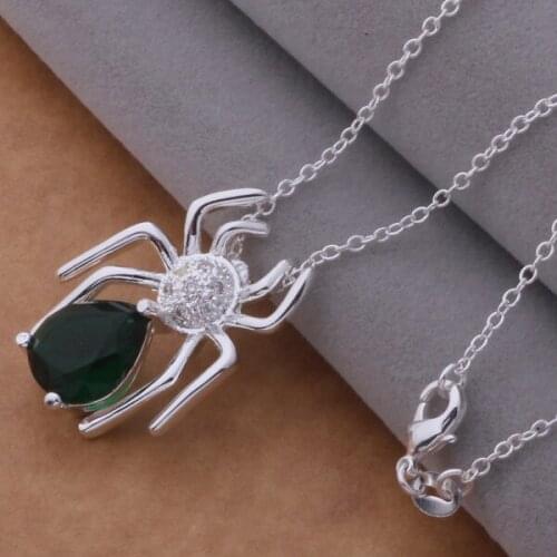 AN710 Hot sterling Necklace fashion jewelry pendant spider inlaid green stone /hdgapuna bhsajyza silver color