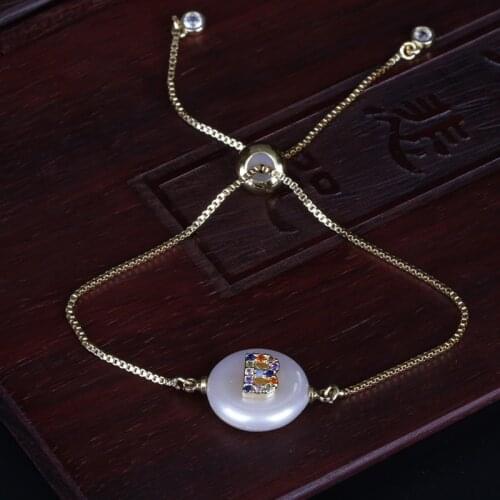 Rainbow Colors CZ Gold Bracelet B Initial Unique Best Letter Natural Freshwater Pearl Bracelet For Women Girl Name Jewelry