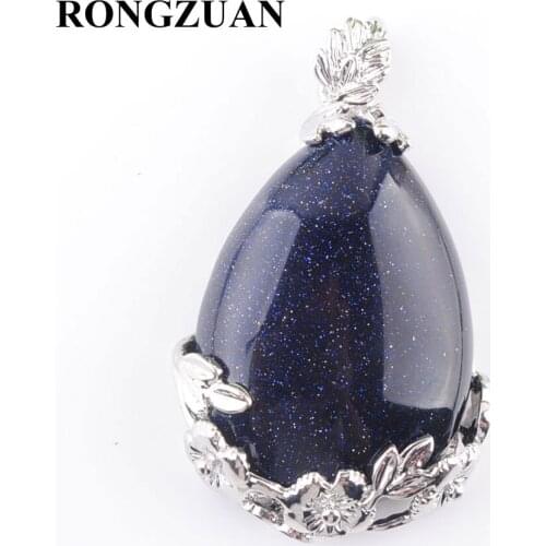 RONGZUAN Natural Pendant & Necklace Teardrop Gem Stone Blue Sand Love Beads Reiki Chakra Healing Chain Women Jewelry Gift TN3472