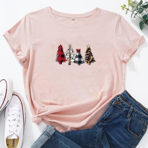Christmas Funny T Shirts Women Short Sleeve O-neck T-shirt Women Cotton Tshirt Women Top Loose Tee Shirt Femme Black White