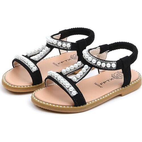 New Summer Baby Girls Sandals Toddler Infant Kids Slip On Pearl Crystal Single Princess Roman Shoes For Children Girls Slipper