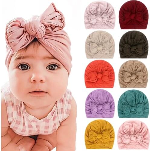Cute Turban Baby Hat Newborn Beanie Caps Kids Girls Headwear Infant Toddler Shower Bowknot Baby Headband Gifts Photo Props