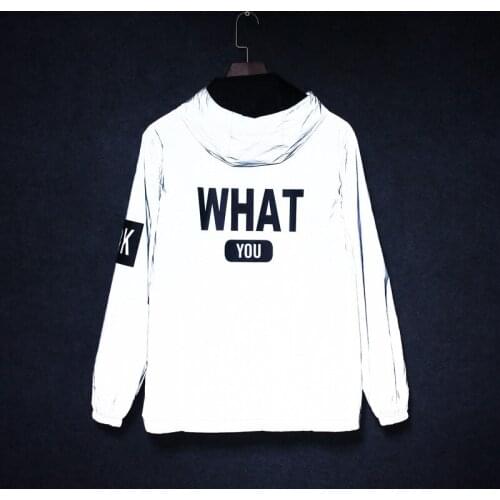 Reflective Clothing Men Fashion Jacket Hooded Hip-Hop Reflective Jacket Reflective Jacket Streetwear Coats Night Shiny Outdoors