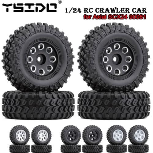 YSIDO 4PCS Upgrade 1.0" 49*18mm Beadlock Micro Crawler Wheel Rims Tires Set for 1/24 RC Crawler Car Axial SCX24 90081 AXI00001