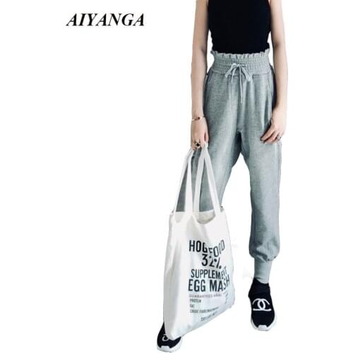 New Warm Pants Women 2018 Autumn Winter Trousers For Women High Waist Harem Pants Female Casual Loose Fashion Back Gray