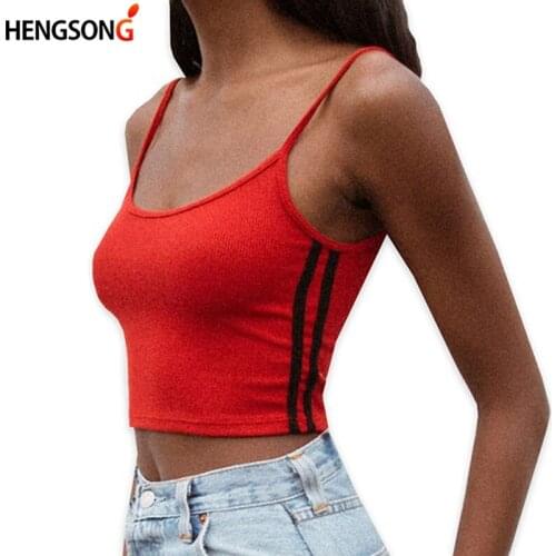 Women U Neck Sport Crop Tops Striped Camis Casual Spaghetti Strap Short Top Fashion Female Slim Backless