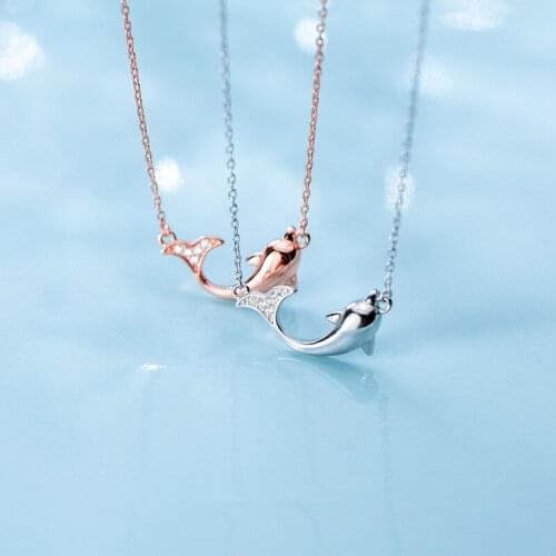 925 Sterling Silver Zircons Dolphin Pendant Necklace For Fashion Women Party Cute Animal Fine Jewelry