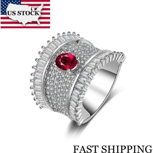 USA STOCK Uloveido Wide Wedding Rings for Women Accessories Red Cubic Zirconia Female Ring with Stone Womens Jewelry JZ083
