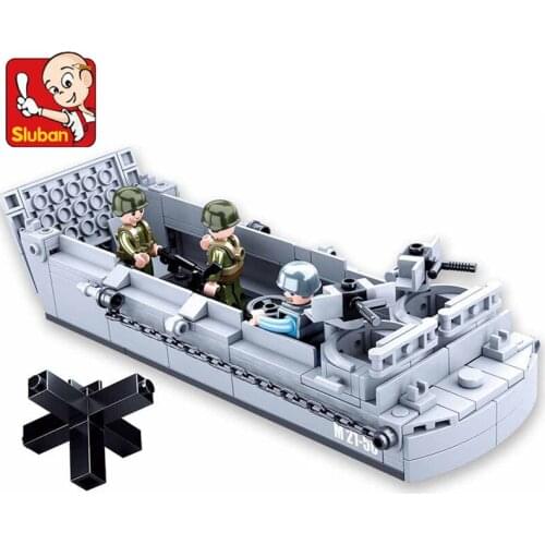 182Pcs WWII US Military Higgins Landing Craft Warship Building Blocks Navy Weapon Boat Moc Bricks Educational Toys for Children