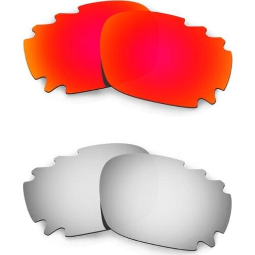 HKUCO For Jawbone Asian Fit Vented Sunglasses Replacement Polarized Lenses 2 Pairs - Red & Silver