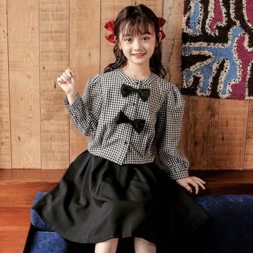 2 Piece Plaid Shirts And Skirts Outfits Suit For Girls 2PCS Clothes Sets Children School Uniform Clothing Blouse And Skirt 7-14Y