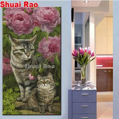 5 d Diamond Embroidery cat Puzzle With mom on a walk DIY full Square round drill Cross stitch Rhinestones Mosaic decor home gift